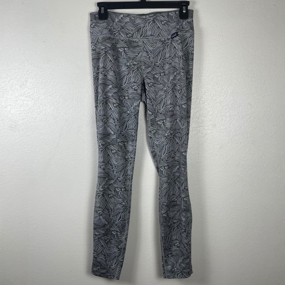 Patagonia Womens Capilene Midweight‎ Bottoms Grey Abstract Print Leggings Small